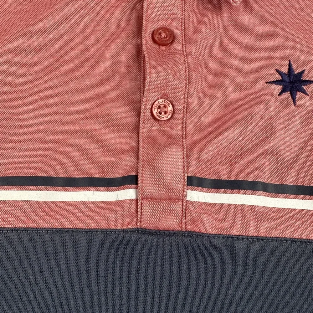 Travis Mathew Golf Polo XL Pink White Blue Stripe Performance Shirt